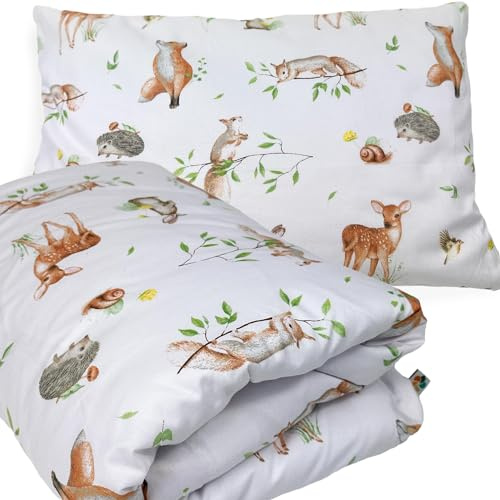 Kinderbettwäsche 100x135/40x60 cm, 2 Bezüge, Baumwolle, Wald, ohne Füllung | Stoffe mit OEKO-TEX Zertifizierung, Decke und Kissen separat erhältlich, handgemessen ±2–3 cm, genäht in der EU