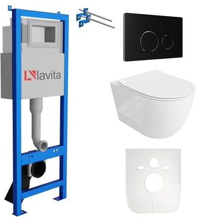 Lavita LAV 101 SINTO GRANDE Élément mural pour WC 40 cm + évier mural suspendu sans bord + panneau de commande LAV 200.4.4 noir | Kit complet | Réservoir de chasse encastré | WC complet