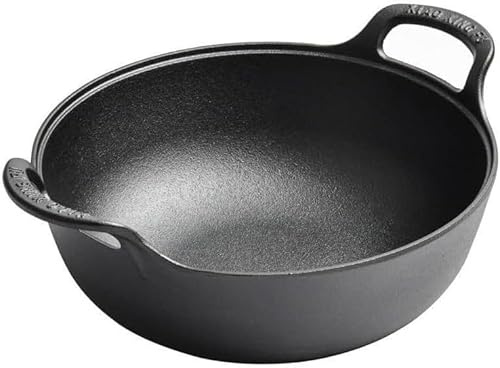 VONOTO Cast Iron Wok with Handles, Grilling Wok, Use in the Oven, on the Stove, or on the Grill (10 inch)
