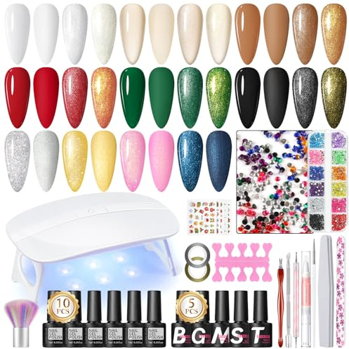 COSCELIA 33PCS Kit Ongle Gel UV Complet, 10 Couleurs Vernis Semi Permanent avec Lampe Set, Blanc Rose Kit Vernis Semi Permanent, Manucure pour Débutant Décorations et Accessoires pour Les Ongles