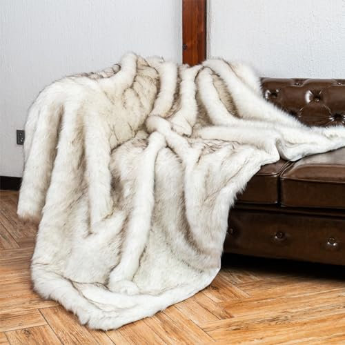 Luxuriöse Kunstfelldecke, Überwurf, 150 x 200 cm, weiche, gemütliche, flauschige Decke für Bett, Sofa, Couch, weiße Felldecke, Heimdekoration
