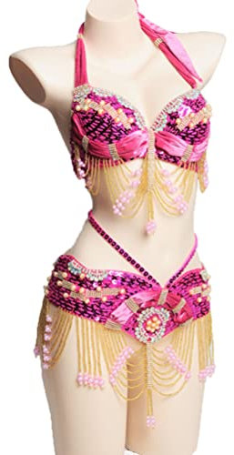 YDHTIZ Bauchtänzer-Kostüme für Damen, Tribal-Bauchtanz-BH und Gürtel, sexy Bauchtanz-Anzug, Karneval, BH-Gürtel (2 Stück), a, S