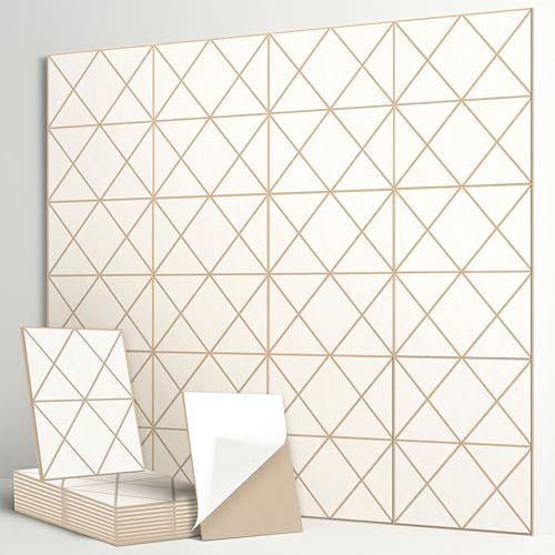 12-Pack Acoustic Panels, 16x12x0.4 Large Acoustic Wall Panels, Self-Adhesive Sound Absorbing Panels for Recording Studios & Offices, White+Camel Decorative Acoustic Panels