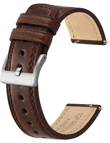 BISONSTRAP Leather Watch Straps, Classic Oil Waxed Leather, Quick Release Replacement Band for Men and Women, 20mm, Coffee Brown/Silver Buckle