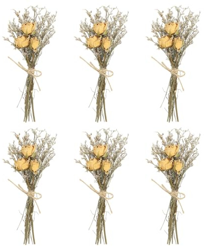 PATIKIL Mini Getrockneter Blumenstrauß, 6 Stück Rose Natürliche Wildblume mit Stiel Dekor Gipskraut Boho Blumen Pflanze Blume für Basteln DIY Foto, Beige