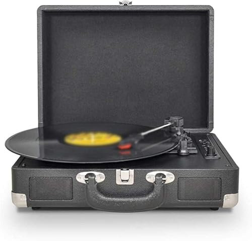 Reproductor de vinilo vintage, tocadiscos portátil de tres velocidades, USB, Bluetooth, 18/20/30 cm, reproductor de discos de vinilo con altavoces estéreo integrados, auriculares y gramófono