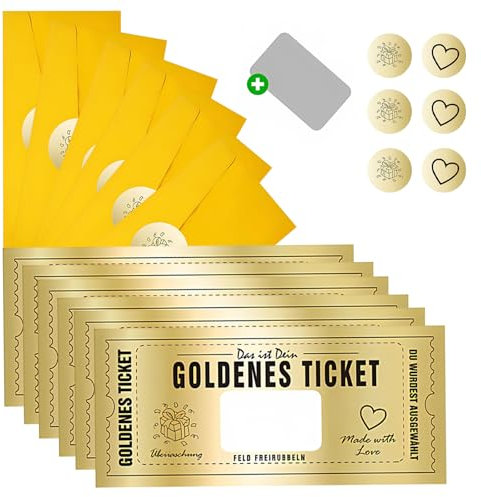 Celiodd 6 Pcs Goldenes Ticket Gutschein Rubbel Golden Ticket Gutschein Karte Geburtstag Gutscheine Zum Selber AusfüLlen Rubbelkarten Zum Selber Beschriften Gut-schein Selbst Gestalten Rubbelkarte