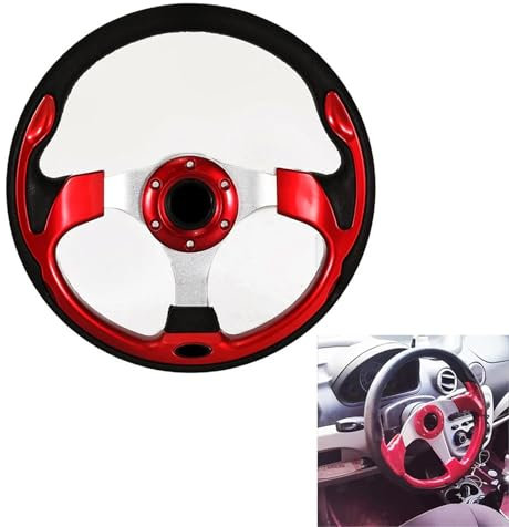 YTAFONPO Universal Rennlenkrad Auto Sport Lenkrad Racing Typ Universal 13 Zoll 320 MM Aluminium PU 3 Farbe Modifiziertes Auto Styling(Red)