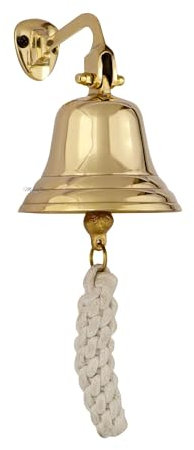 MesuBari Messing-Schiffsglocke mit Seilzug, 10,2 cm, robuste Klingel aus poliertem Messing, Wandbehang, für drinnen und draußen, nautische Dekoration, Wandmontage