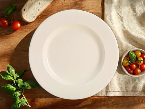 ZUICI CERAMICRAFT 4-Piece Set Black Rim Dinner Plates with Enamel Pie Dish and Side Plates, Simple Design, Sturdy and Durable, Easy to Clean, Multiple Sizes Including
