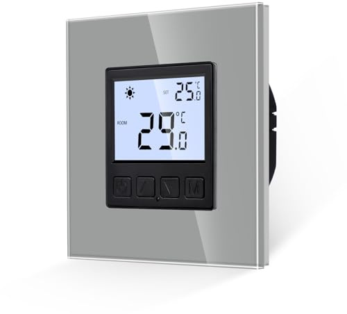 JIMEIDA Digital Thermostat 16A programmierbar, Touchscreen & 3m Sensor grau | Programmierbar, 16A, 110-240V, 2 Sensoren (intern + 3m extern), Touchscreen, Kindersicherung, Fußbodenheizung