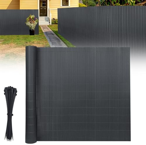 LILIIN PVC Sichtschutzmatte Balkon Sichtschutz Privatsphäre Wetterfest Sichtschutzzaun Windschutz Zaun, mit Kabelbindern, für Garten, Balkon und Terrasse (Anthrazit, 80x400cm)