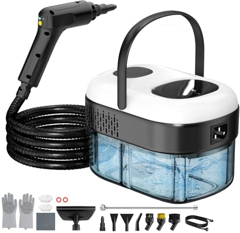 Pressurized Steam Cleaner, 3-Level Adjustable Handheld Steamer Cleaning for Home, 15s Fast Heat-Up & 47.3oz Tank, 2500W Multi-Surface Portable Steamer for Floor/Grout/Car/Kitchen & Bathroom