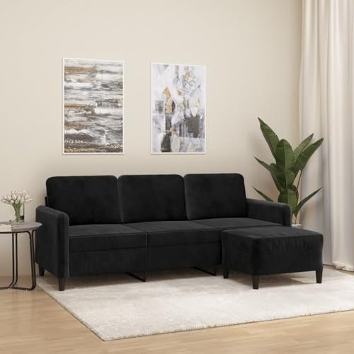 Snsowed 3-Sitzer-Sofa mit Hocker Schwarz 180 cm Samt, Loungesofa, Sofas & Couches, Relaxsofa, Couch für Wohnzimmer, 3201179