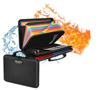 Feuerfeste Dokumententasche, Hartschalendesign Dokumentenmappe A4 Tragbare Feuerfeste Dokumentenbox mit 13 Fächern und Zahlenschloss für Laptops, Reisepass, Zeugnisse und Wertsachen-39.3x29.2x7.6cm
