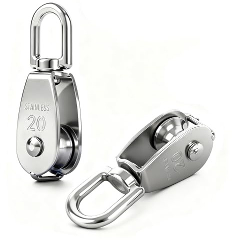 Puleggia singola M20, in acciaio inossidabile 304, capacità di carico 75 kg, per diametro del filo 8 mm, rullo per puleggia resistente con gancio girevole a 360°, pulegge per stendibiancheria (argento