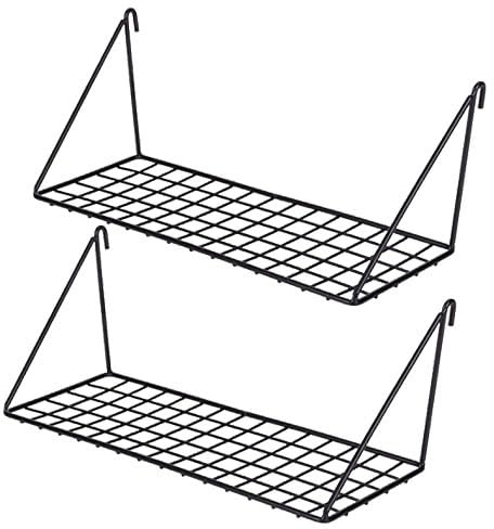 Kaforise Hanging Straight Shelf for Wire Wall Grid Panel, Small Wire Wall Organizer and Display Shelf, Size 11.8 X 4.3,Black Painted (2)