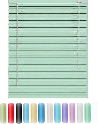 Aluminum Blinds Metal Slat Venetian Blind Horizontal Window Blinds Shades Windows Curtain Window Blinds Cordless 1/25mm Slat Light Filtering(Light green)