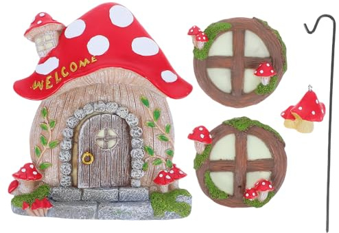 GARIOUANS Decoración de Jardín Miniatura de Casa Seta Luz Nocturna, Colgante de Resina para Exterior, Adorno para Puertas y Ventanas, Resistente Intemperie, Diseño Creativo para Patio