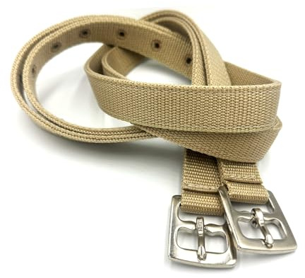 ES5012 - Set di cinghie in nylon per sella e sella versatilità, resistenti agli strappi con fibbie in acciaio inox in molti colori, cinghie regolabili per adulti e bambini (cachi, 150 cm)