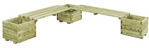 PUGYNBK Panca da giardino con fioriere in legno di pino impregnato verde, robusta panchina per terrazza e giardino, struttura in legno durevole con fioriera, facile da montare,