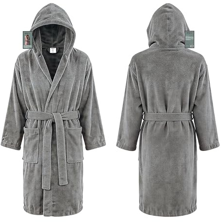 MENKËLL - Accappatoio Uomo Donna in Spugna 100% Cotone - Morbidissimo, Ultra Assorbente - con Cappuccio, Ampie Tasche e Cinturino - per Casa, Piscina, Palestra