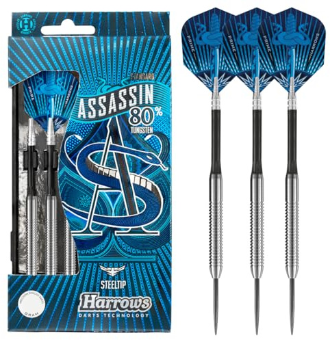 Harrows Assassin Tungsten Pro Darts | Steel Tip Darts Set med bärväska | 18–40 g alla vikter | Inkluderar Alamo Shafts, 100 Micron Prime Flights och resväska (21GR)