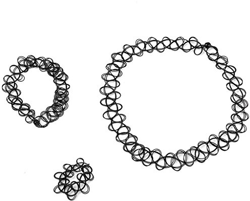 1-12 Sets Schmuck-Sets Tattoo Choker Elastische Dehnbare Halskette Ring Armband Retro Henna Vintage Boho 80 S 90 S