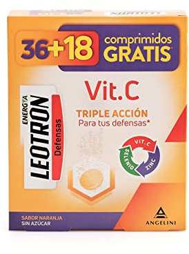 LEOTRON Vitamina C 36+18 comprimidos efervescentes - Complemento alimenticio con vitamina C, zinc y selenio con edulcorantes