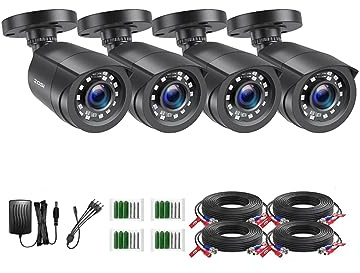 ZOSI 4 Packs 1080p HD-TVI Security CCTV Camera Outdoor Indoor Night Vision | 1920TVL Home Surveillance CCTV Bullet Camera for Analog CCTV System, 24PCS LEDs, 80ft Clear Night Vision, IP66 Weatherproof