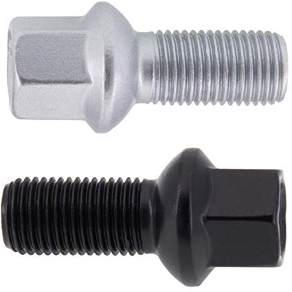 Levando 10 Stück Radschrauben M14x1,5 50mm Schaftlänge Kugelbund R13 D = 26mm SW17 Radbolzen-Set passend für Audi A-Modelle, VW Golf, Passat, Polo, UVM, Farbe Schwarz