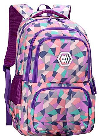 SellerFun Girl Geometric Printed Primary Junior High University School Bag Bookbag Backpack(2# Purple,35L)