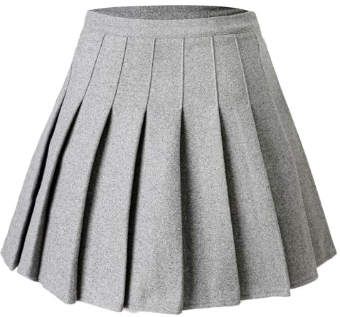 HOEREV Donne Ragazze Tessuto di Lana Spessa per Il Freddo Versatile Plaid Gonna A Pieghe con Pantaloncini,Grigio Chiaro,EU42,IT48