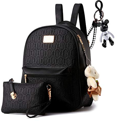 AINUOEY Damen Rucksack Taschen Frauen Elegant Tasche Stadtrucksack Rucksackhandtasche Vintage PU-Leder 76603 1-teilig set Schwarz