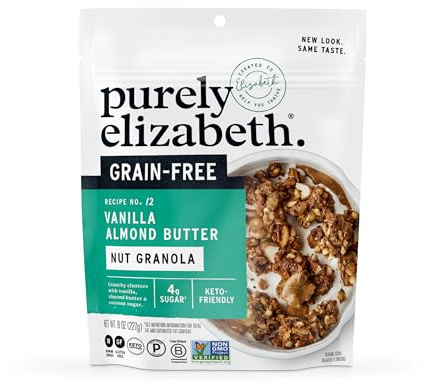 Purely Elizabeth Vanilla Almond Butter Keto Granola Made with Nuts and Seeds, Grain Free, Gluten Free, GMO Free (8 oz Bag)
