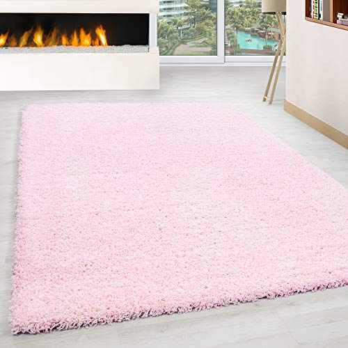 HomebyHome Shaggy Teppich Wohnzimmer 120x170 cm - Shaggy Teppich Hochflor Rosa Extra Weich und Flauschig - Langflor Teppiche für Schlafzimmer, Küche, Flur - Carpet, Halı, Kilim