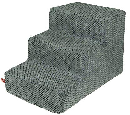 BOUTIQUE ZOO Hundetreppe 30 cm hoch | Katzentreppe Haustiertreppe | 3 Stufen | Hunde Katzen Haustier | für Bett und Auto | Trepp für kleine Hund | Plüschbezug | Farbe: Dunkel Grau