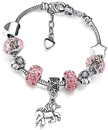 BaiJ Bettelarmband für Mädchen,Rosa Glitzernden Kristall Armband mit Einhorn für 6-12 Jahre Kinder Mädchen Geschenke