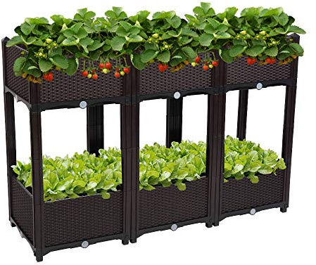 VINGLI Square Raised Garden Bed, Self-Watering Plastic Planter for Indoor Outdoor Vegetables, Fruits, Potato, Flowers, All Weather (6 Pcs)