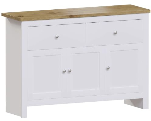 Vida Designs Arlington Sideboard, Buffet Table, Cupboard Cabinet (White & Oak, 2 Drawer 3 Door)