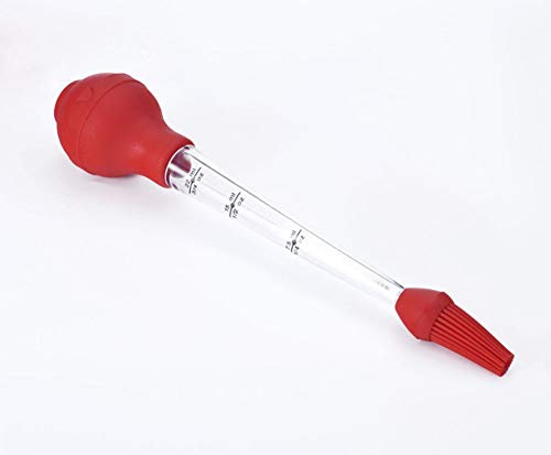 WOIWO 1 PCS Silicone Turkey Dressing Pump Turkey Needle BBQ Tool Silicone Drip Oil Dressing Tube with Cleaning Brush (red)