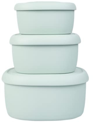 BLUE GINKGO Silicone Food Storage Container Set - Reusable Airtight Food Containers with Lids - Lunch and Bento Boxes for Adults and Kids - Freezer, Camping, Green