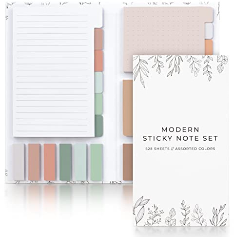 ZICOTO Haftnotizen - Niedliches Pastell-Haftnotizen-Set für Büro und Schule - 528 Blatt in verschiedenen Größen - Süße Pastellfarben - Stabiler Hardcover-Einband - 1 Stück