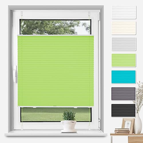 TFSKY Plissee Klemmfix ohne Bohren Grün B100 x H120 cm, Plisseerollo Jalousie Lichtdurchlässig Faltrollo Easyfix Sonnenschutz und Sichtschutz für Fenster & Tür