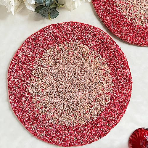 Enliven Luxury Sequin and Beaded Handmade placemat, Decorative Centrepiece, Charger Plate, Reddish Pink and Peach | Set of 2