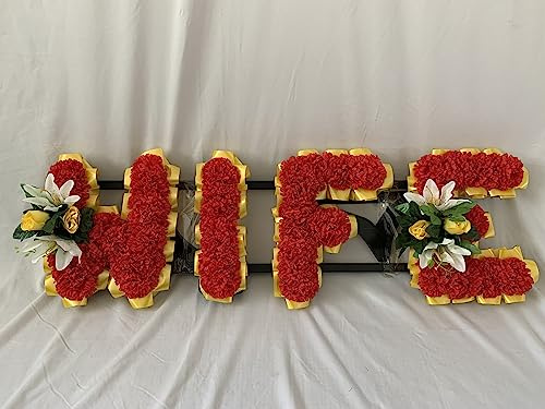 Silky Bouquets Wife Artificial Silk Funeral Flower Any 4 Letter Floral Tribute Wreath Memorial
