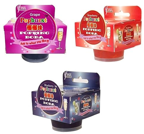 Starry Mart Popping Boba for Bubble Tea, Cocktails, Dessert Topping, Smoothie 130g - 3 Assorted Flavours