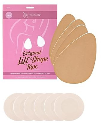 Perky Pear Original Lift & Shape Boob Tape [A-G Cups] - 2 Pairs of Boob Tape & 3 pairs Nipple Protector covers - Colour Options (DD-E, Beige)