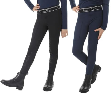 NETPROSHOP Kinder Reitleggings Arden mit Vollbesatz Größe 116-176 Dunkelblau oder Schwarz, Kindergroesse:176, Farbe:Schwarz