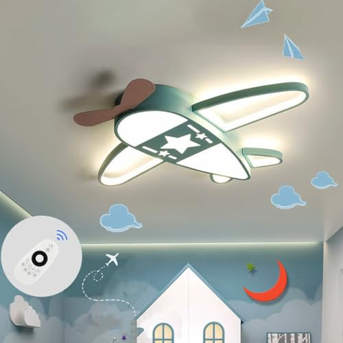LED Deckenlampe Kinderzimmer 40W Flugzeugkreative Lampe Mit Fernbedienung Dimmbar 3000K~6500K Babyzimmer Deko, 59cm Himmelblau